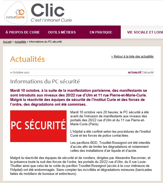 Information publiée sur lIntranet par le responsable sécurité